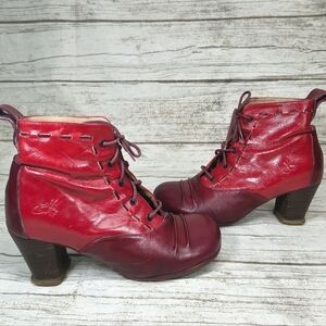John Fluevog Bartoli Operetta Red Wine Lace Up Boot Women Size 6